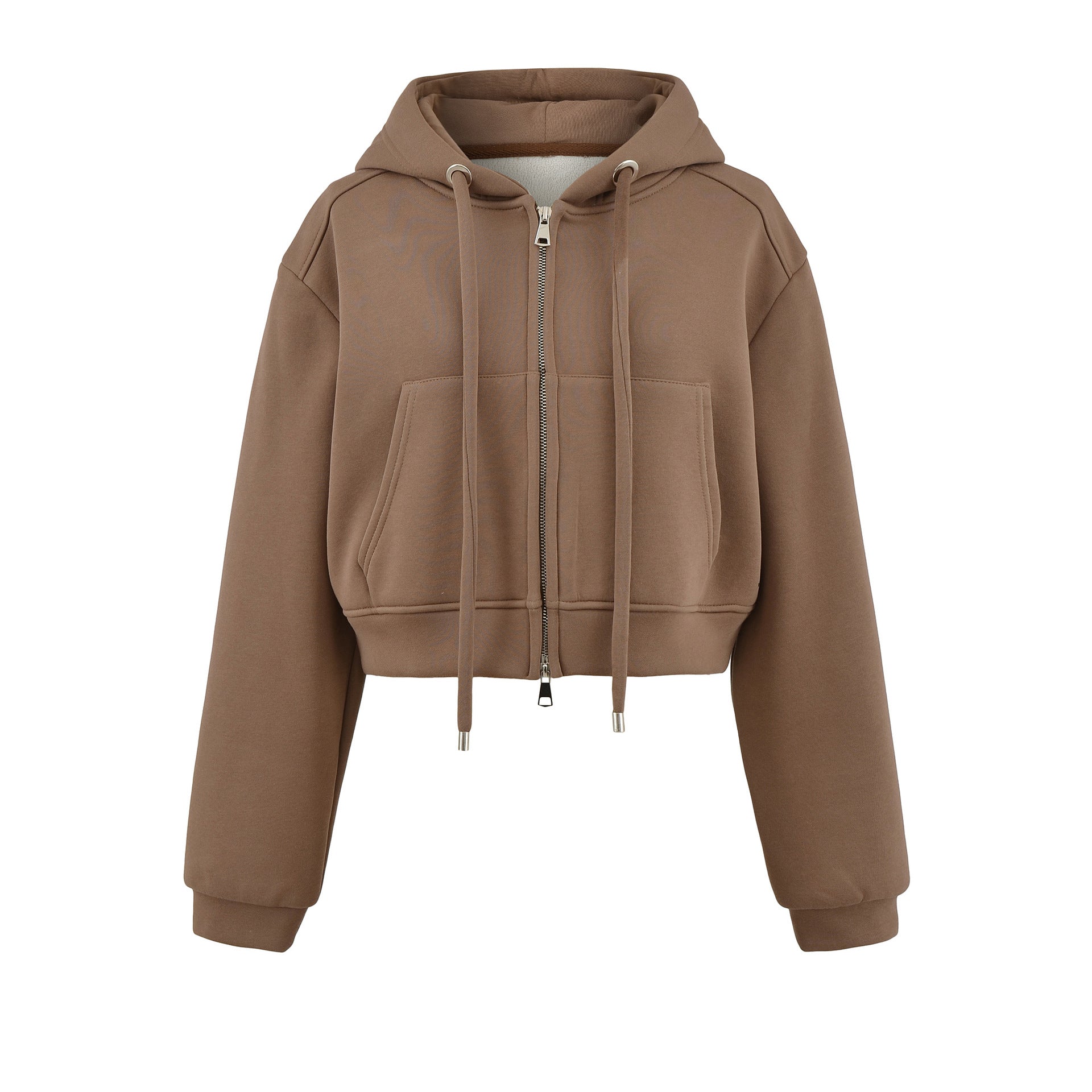 Velvet Cropped Zip-Up Hoodie Sweatshirt with Drawstring - Image 5