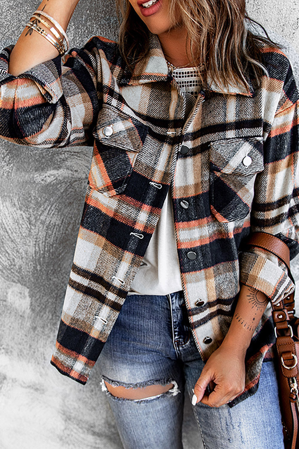 Brown Plaid Flannel Shacket | Button-Up Long Sleeve