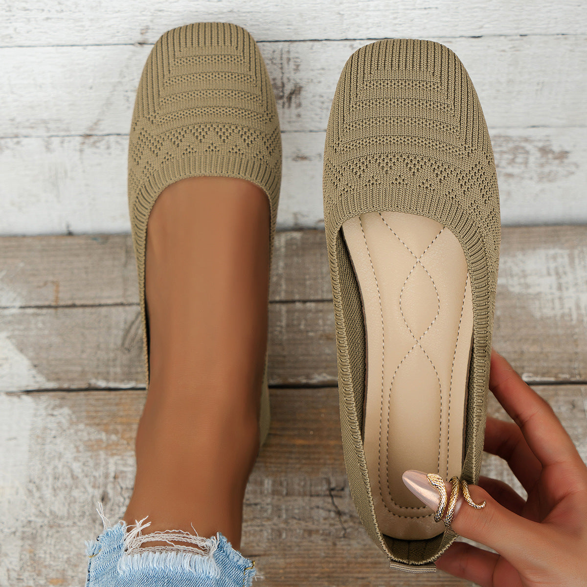 Women’s Knitted Slip-On Flats Breathable Casual Walking Shoes