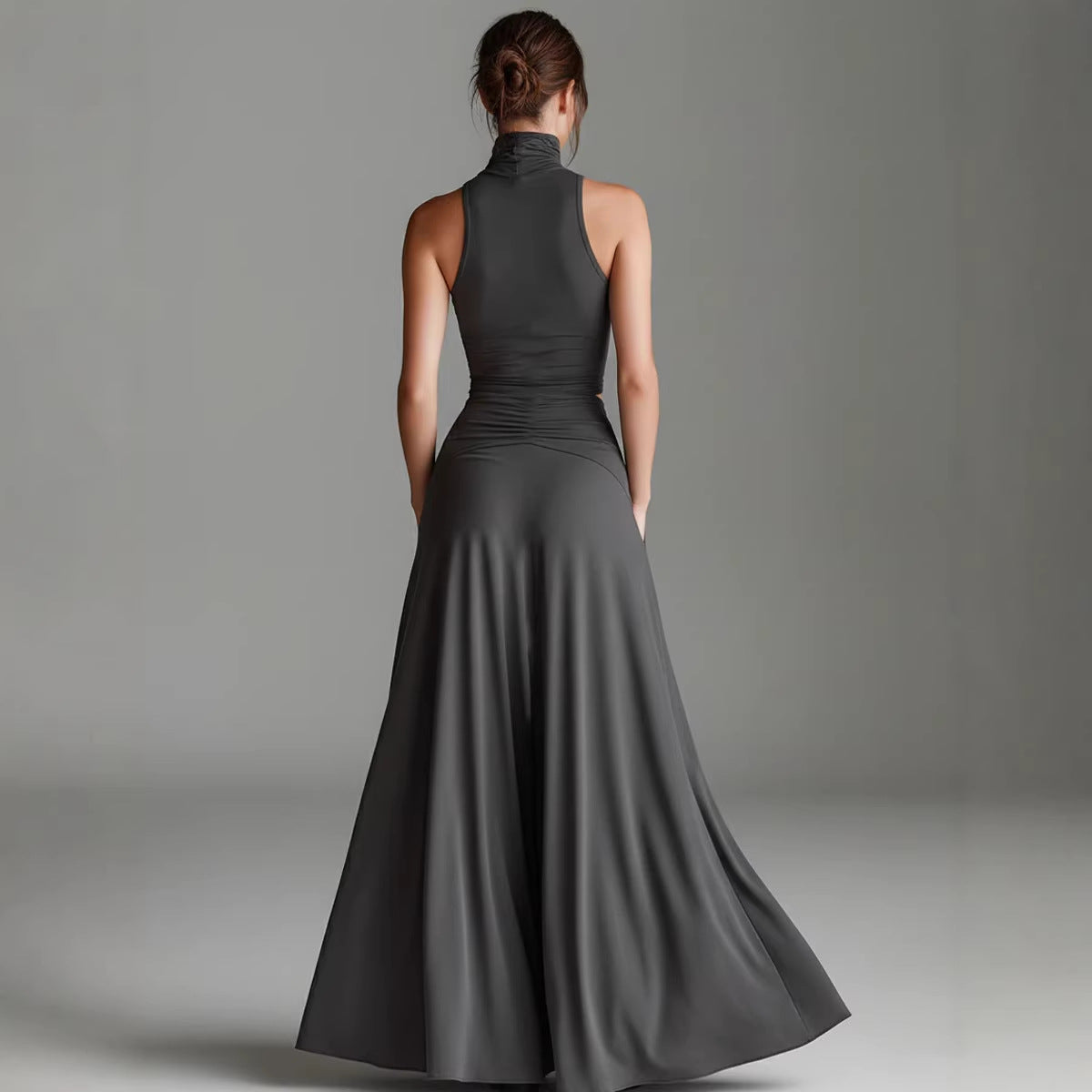 Women's Sleeveless High-Neck Top and Long A-Line Dress Set