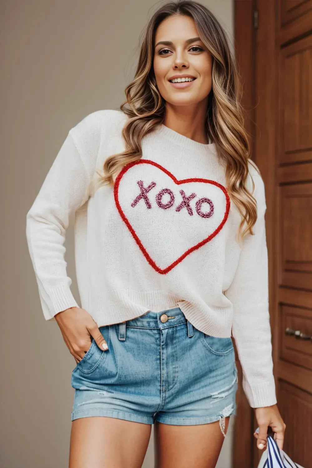 XOXO Heart Graphic Drop Shoulder Sweater in Pink and White - Image 12