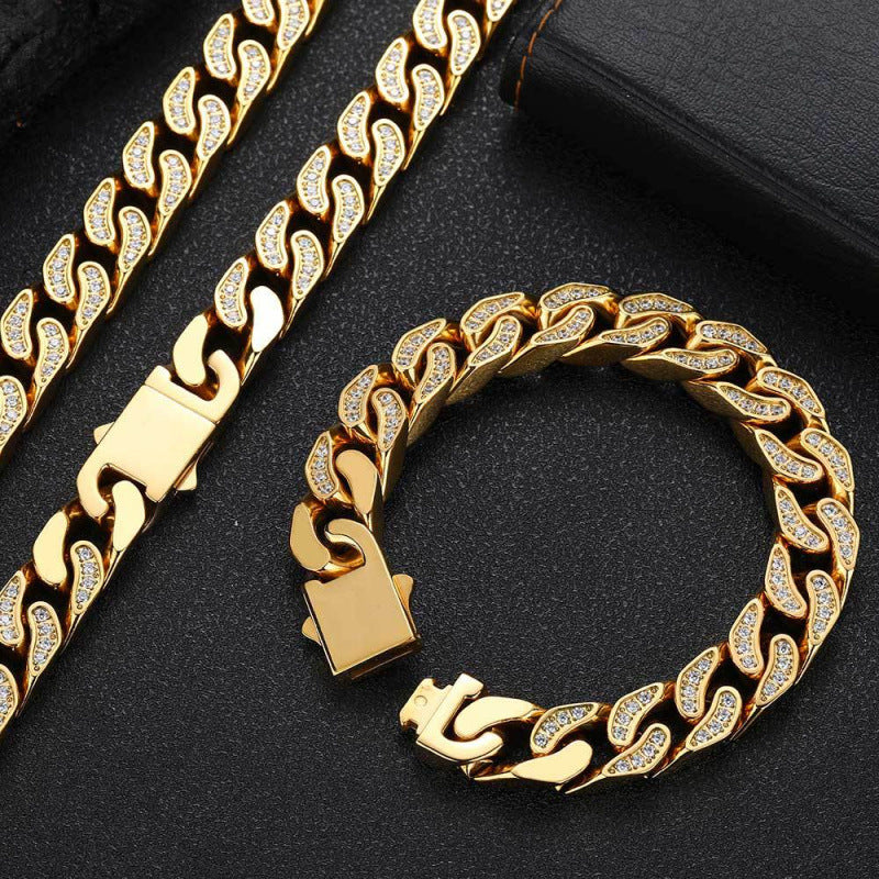 Zircon Cuban Titanium Steel Mens Bracelet
