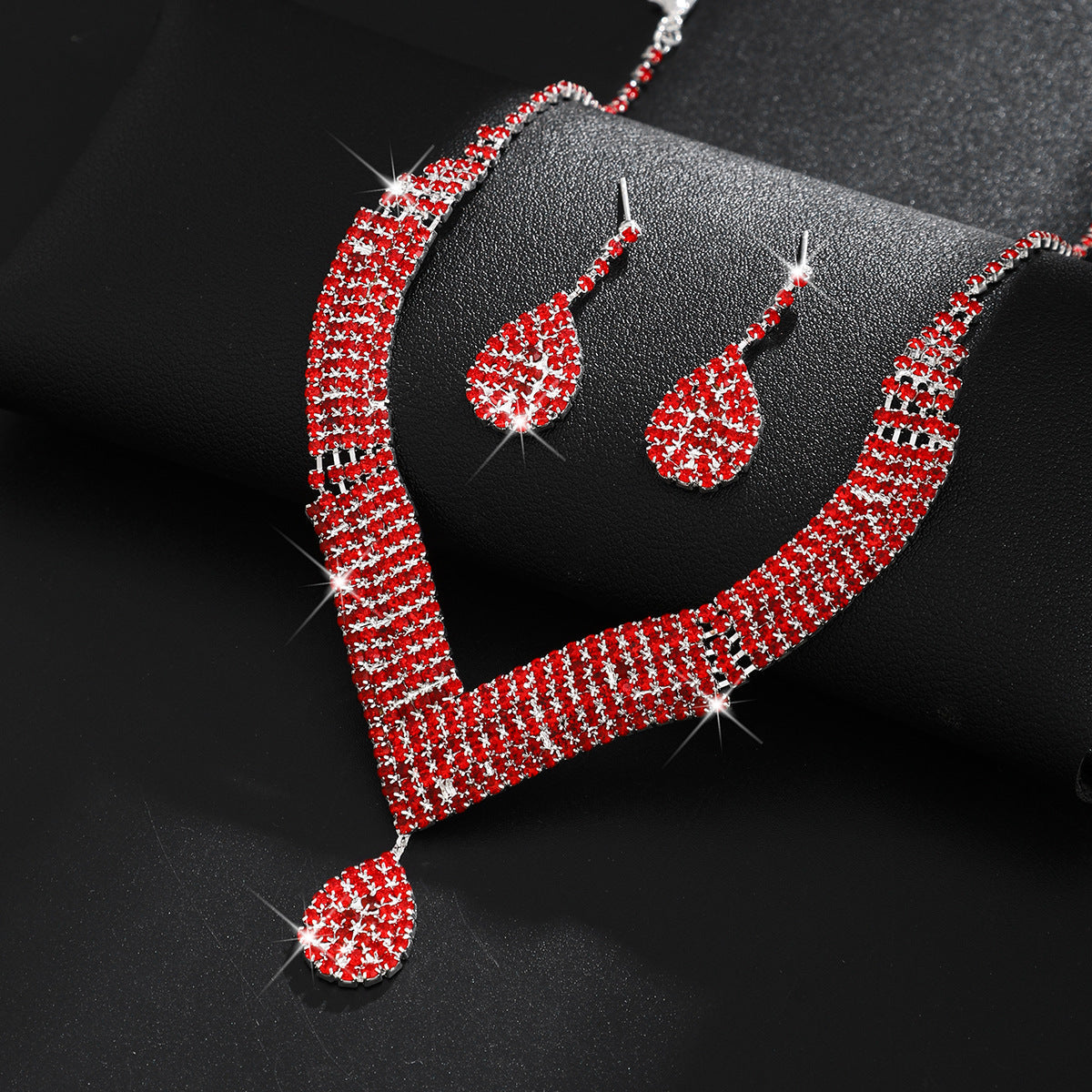 Spot Multi-Color Hot-Selling Wedding Jewelry Necklace Earrings Jewelry Set Luxury Rhinestone Bridal Set Chain