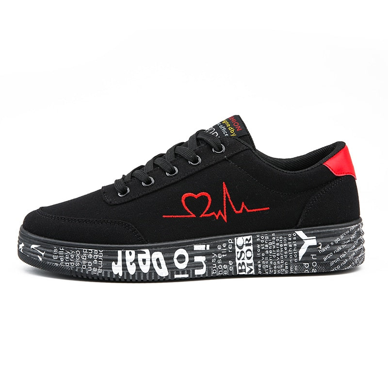 Women's Harajuku Vulcanized Lace-Up Sneakers with Heart Print - Image 2