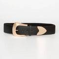 Black Wide Elastic Waist Belt with Oversized Gold Buckle - Image 7
