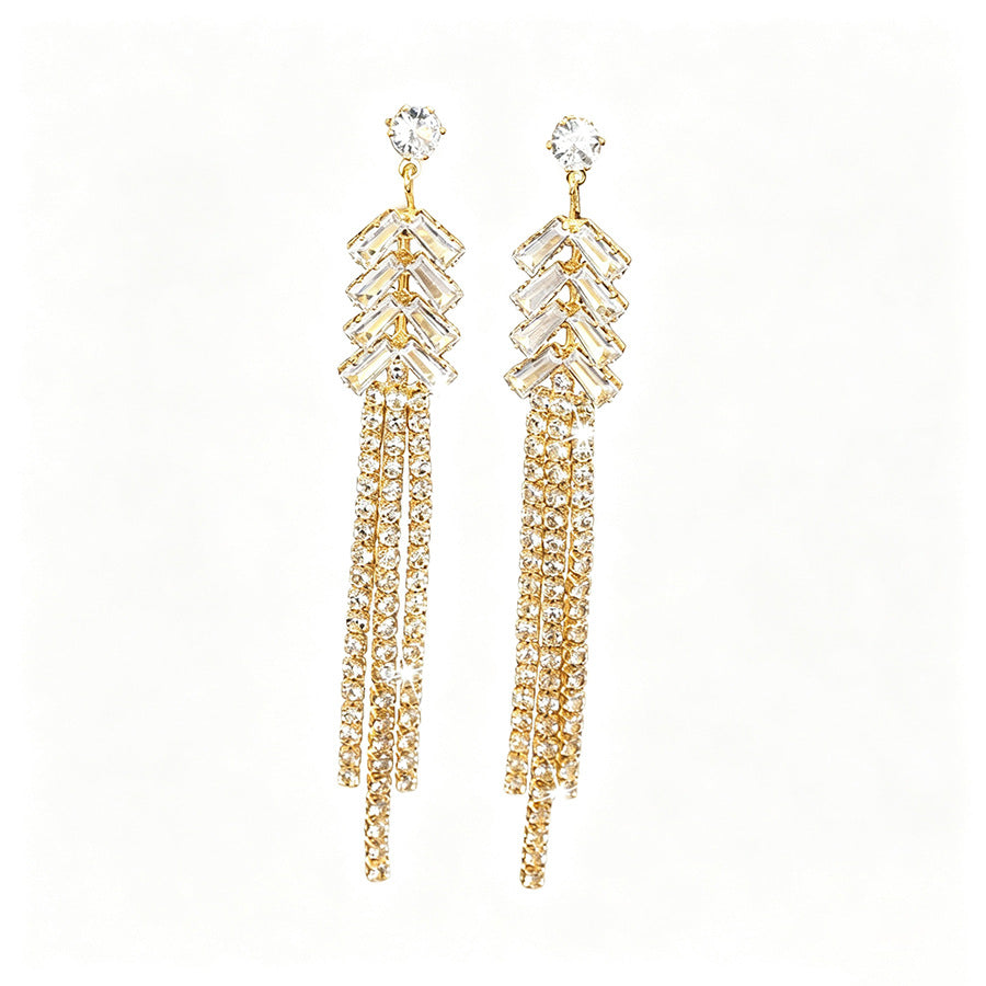Womens Long Wheat Spike Tassel Rhinestone Dangle Earrings,Costume Earrings For Wedding Banquet Party Wear
