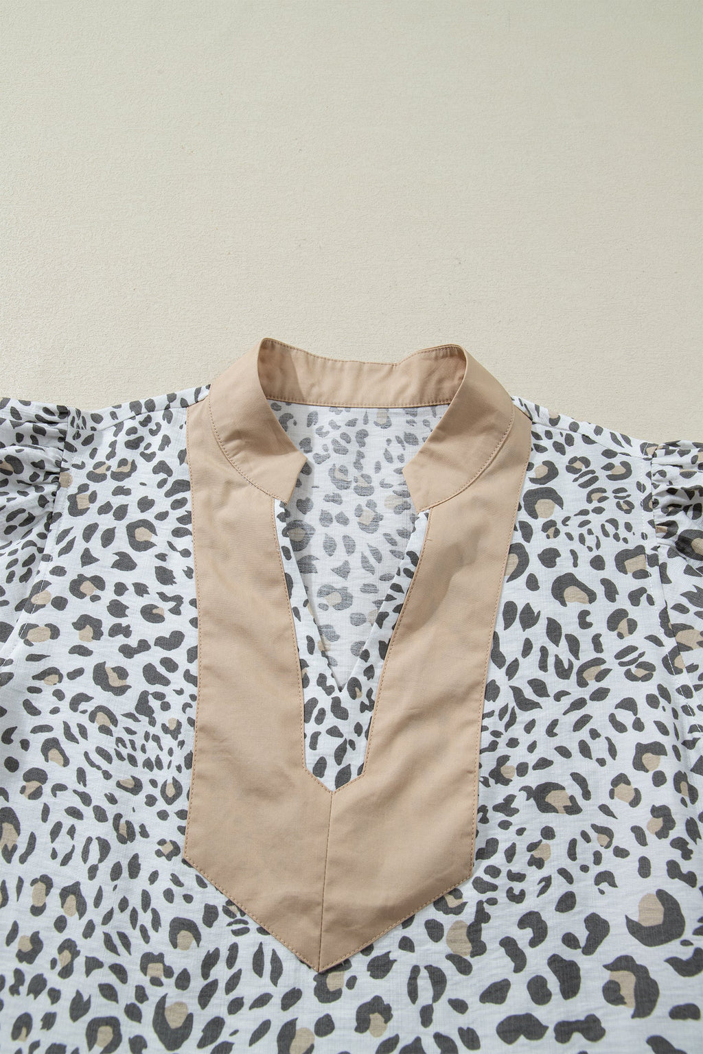 Leopard Colorblock V-Neck Cap Sleeve Blouse | Modern Patchwork