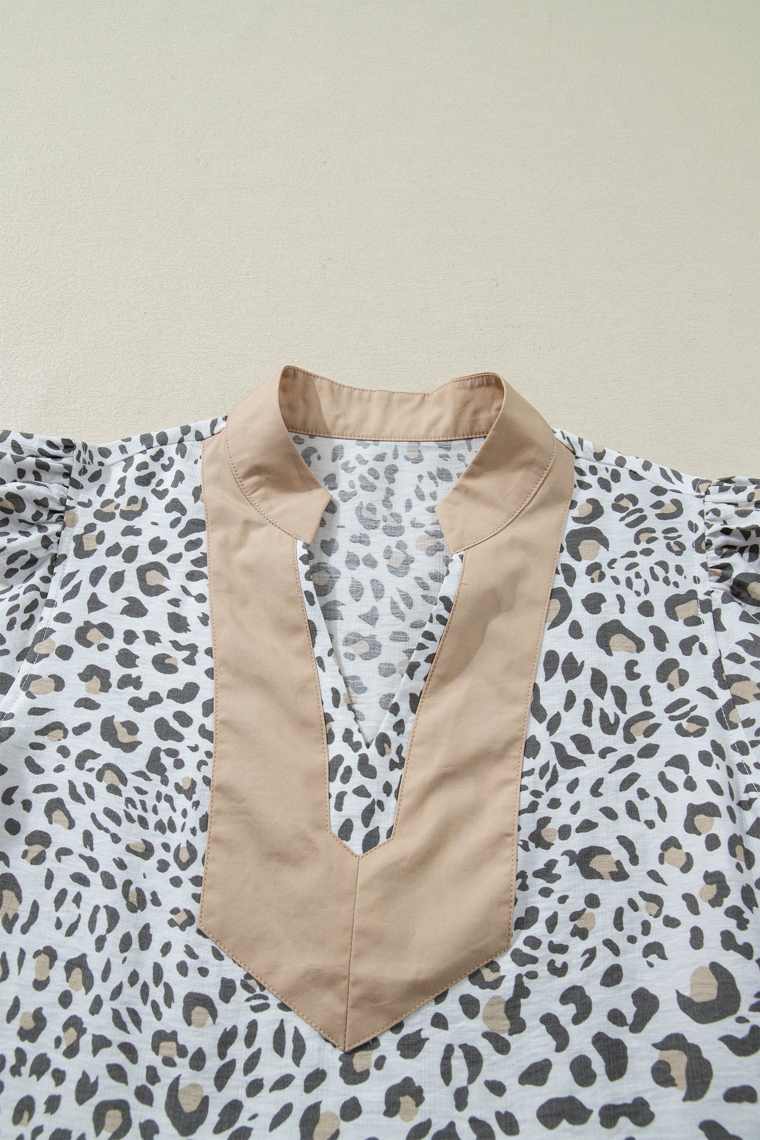 Leopard Colorblock V-Neck Cap Sleeve Blouse | Modern Patchwork
