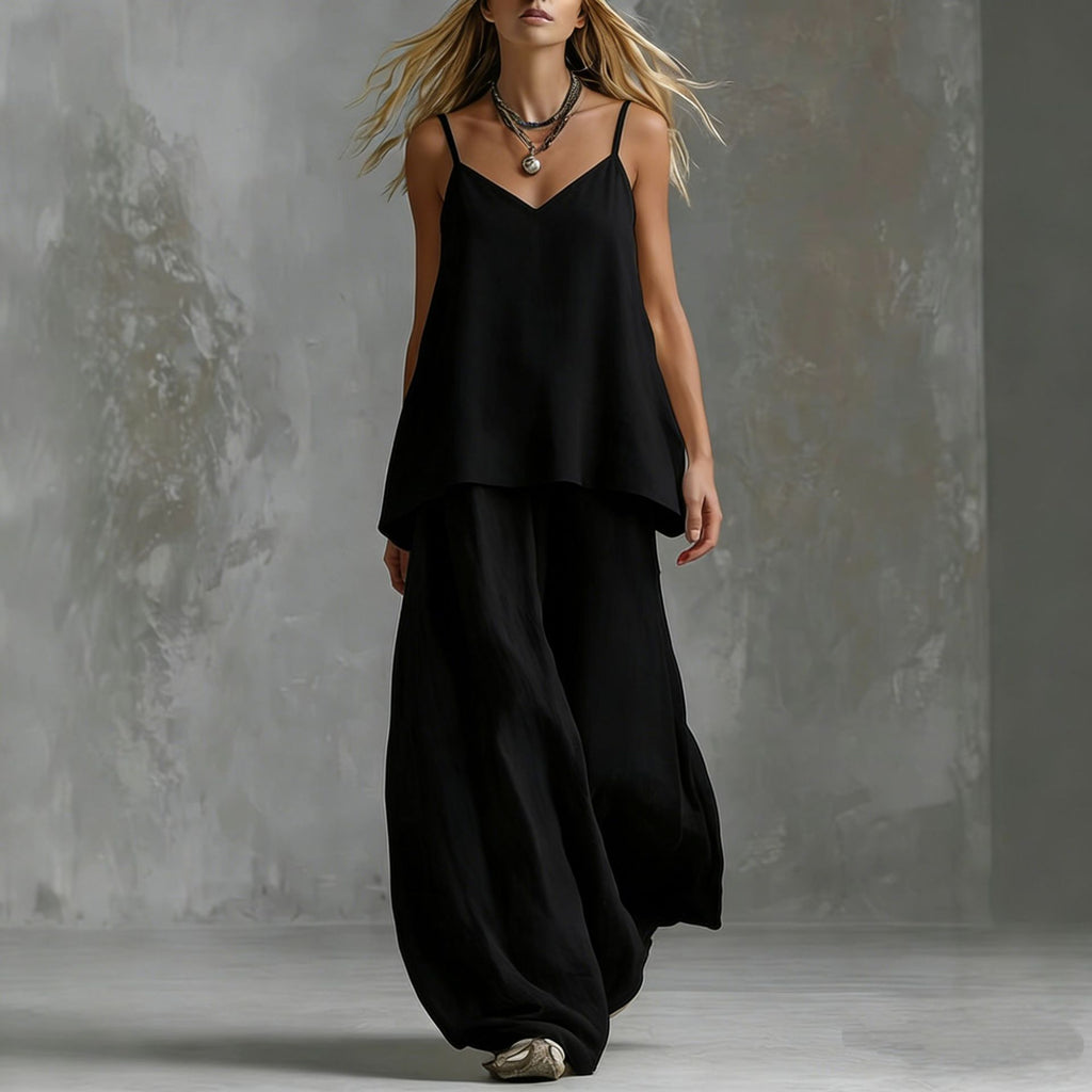 Women's V-Neck Sleeveless Two-Piece Wide Leg Pantsuit Set - Image 6