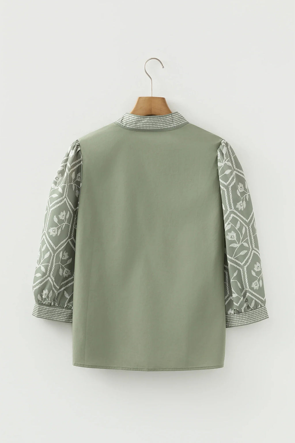 Women's Floral Puff Sleeve Blouse - Contrast V-Neck