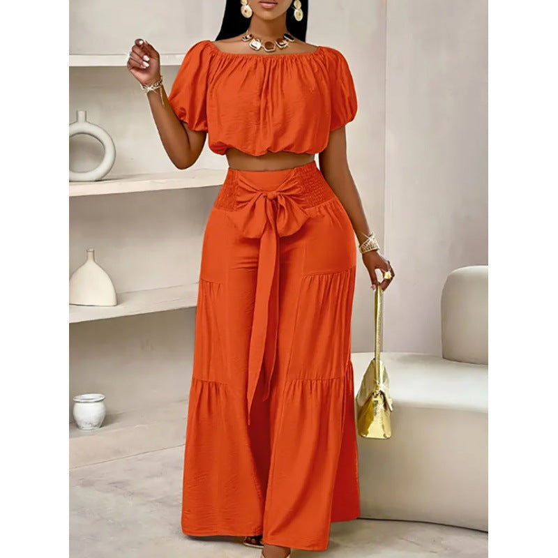 Two-Piece High-Waist Flared Pant Set with Off-Shoulder Top - Image 3