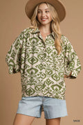 Sage Oversized Abstract Print Button-Up Shirt