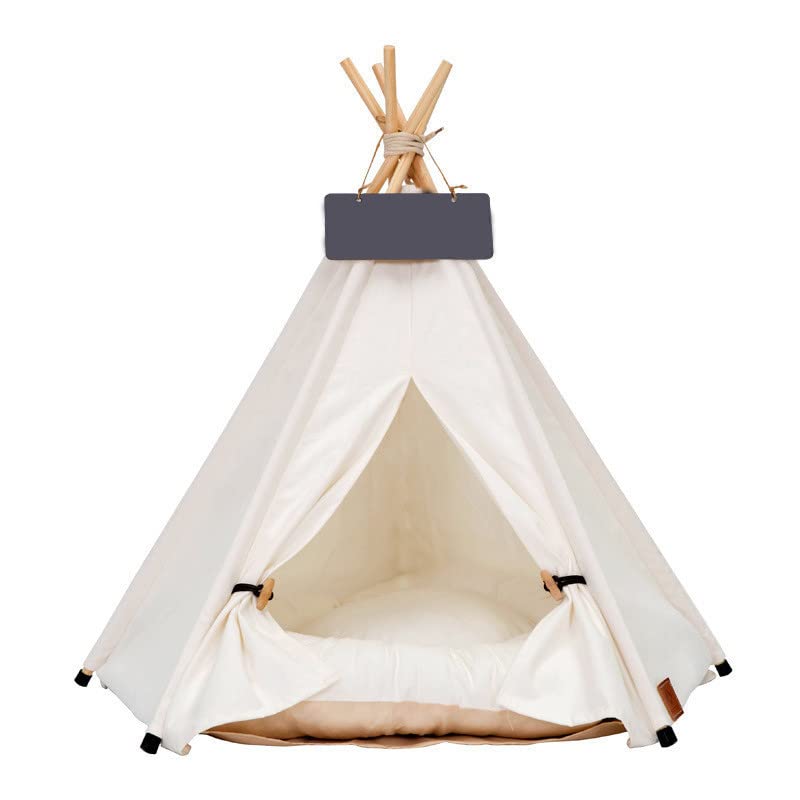 Dog Teepee Bed Cat Tent Portable Houses Pet Puppy with Thick Cushion (M:Size fits 9kg/20lbs (Pets))