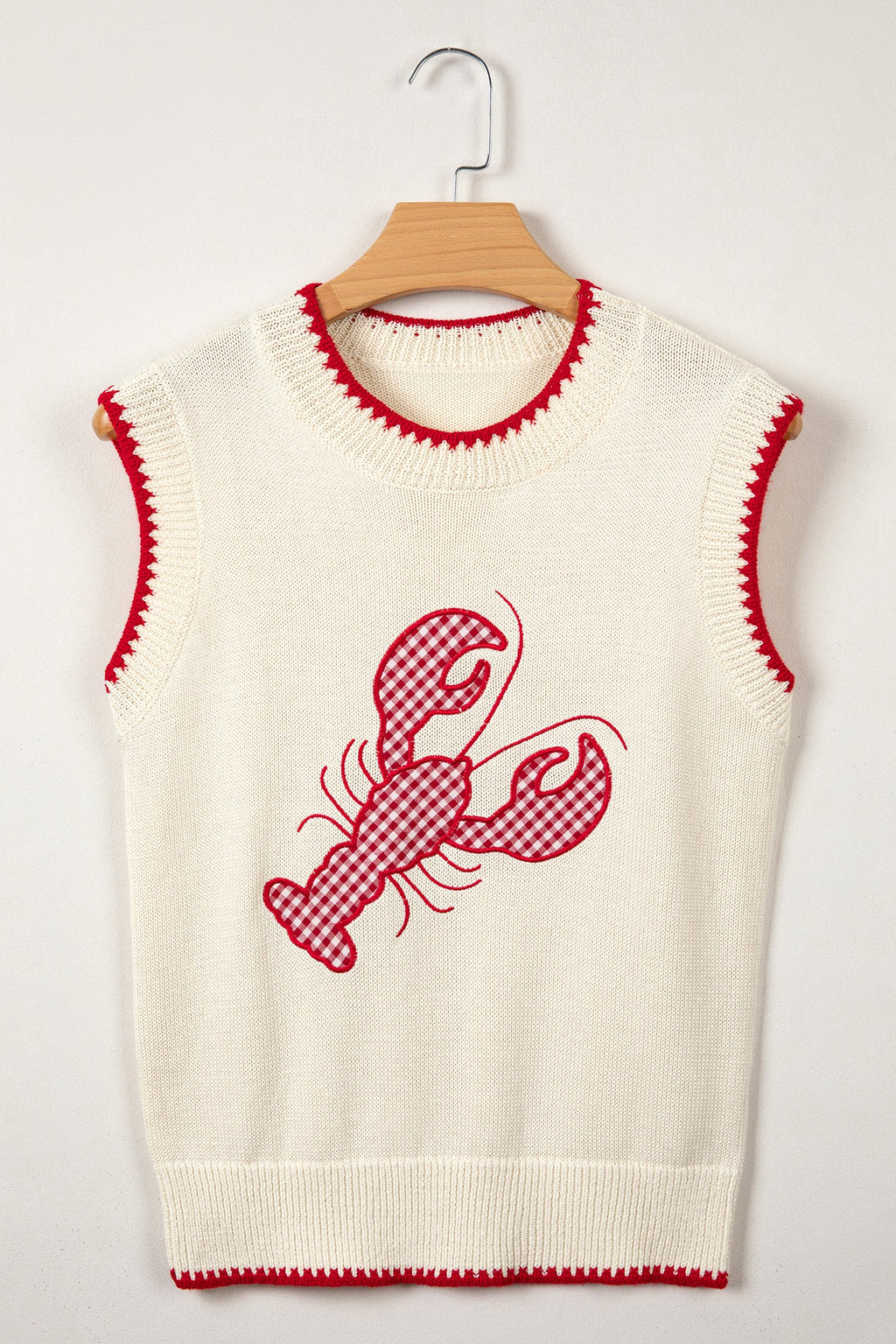 Emmeline Plaid Crawfish Knit Sweater Tank - Preppy Graphic