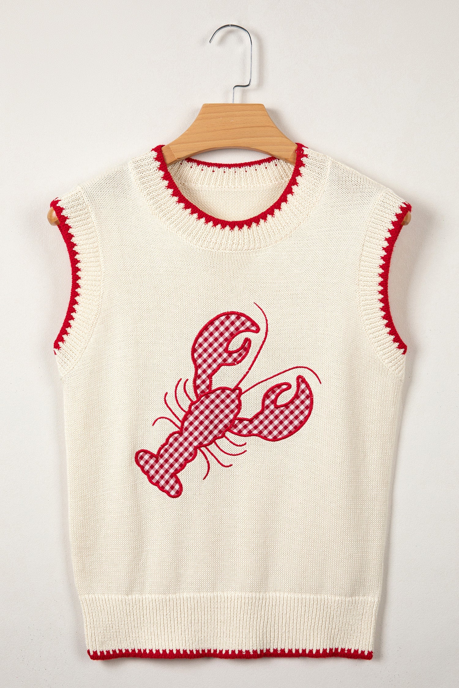Emmeline Plaid Crawfish Knit Sweater Tank - Preppy Graphic