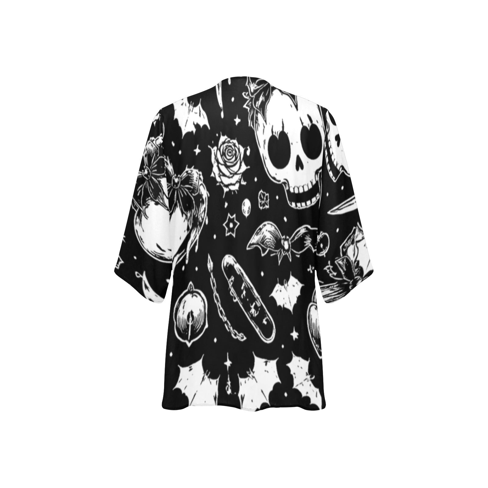 Women's Goth Skull Print Chiffon Kimono Lightweight Cover Up - Image 4