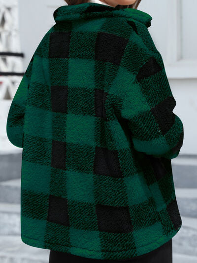 Women's Red Drop Shoulder Fuzzy Button-Up Jacket