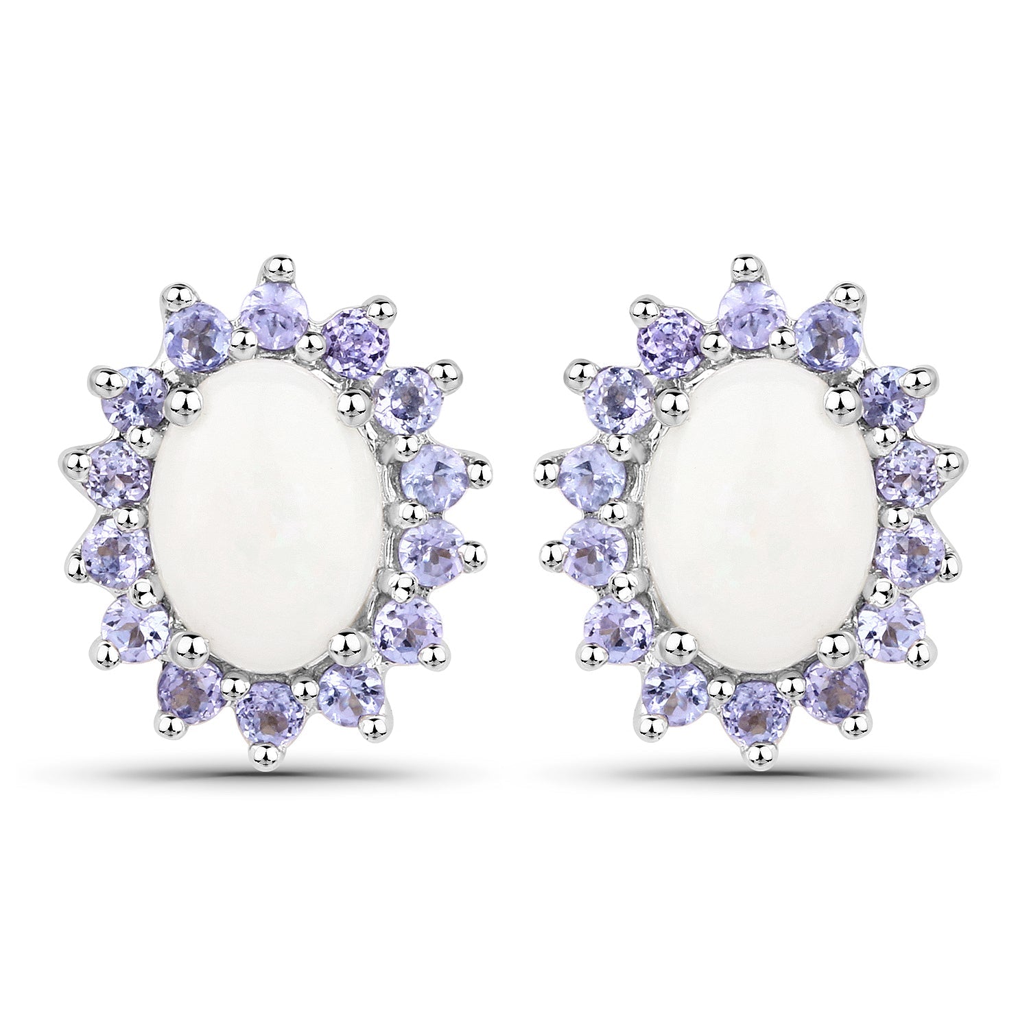 2.44 Carat Genuine Opal and Tanzanite .925 Sterling Silver Earrings