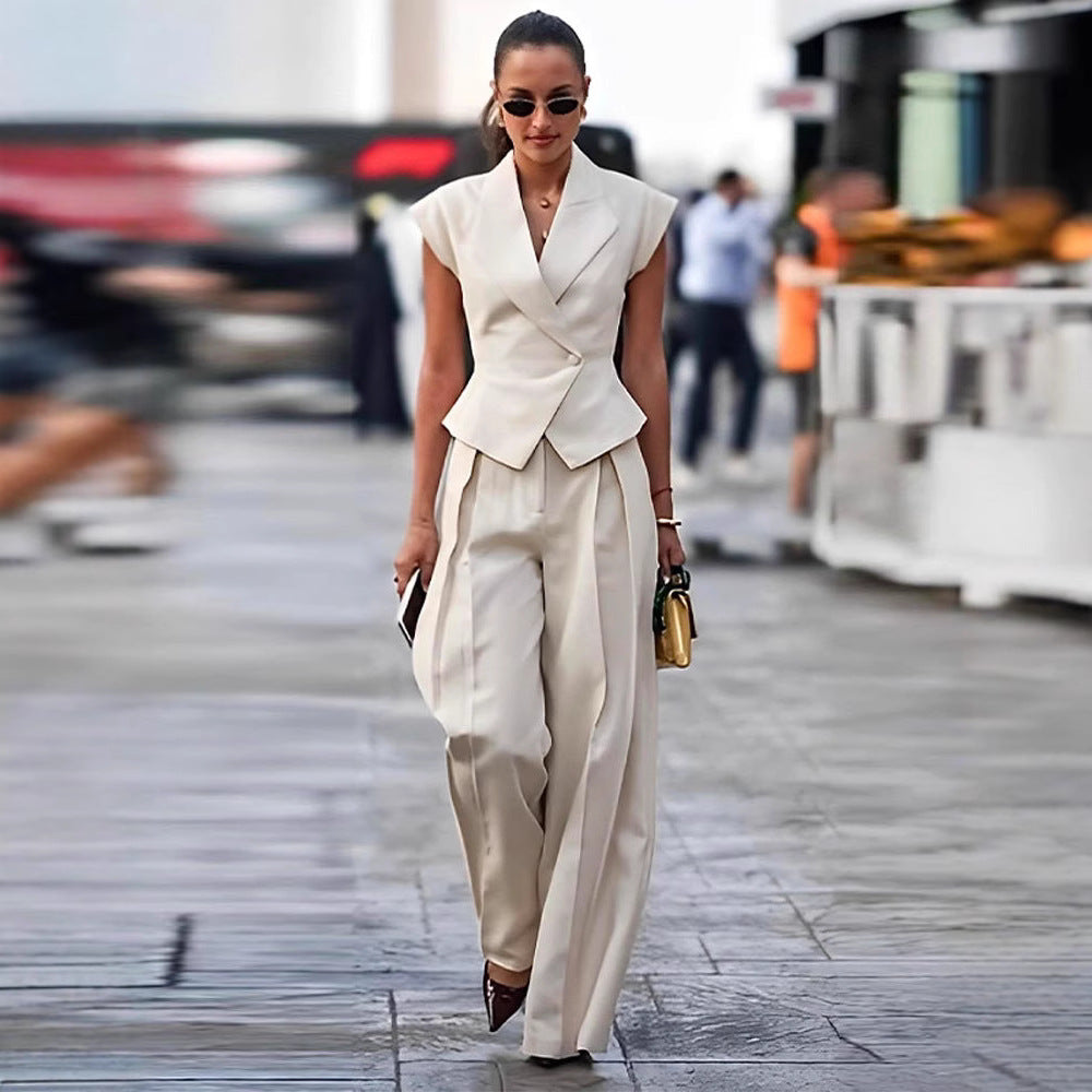 Women’s Elegant Sleeveless Waist-Cinching Two Piece Suit Set - Image 2