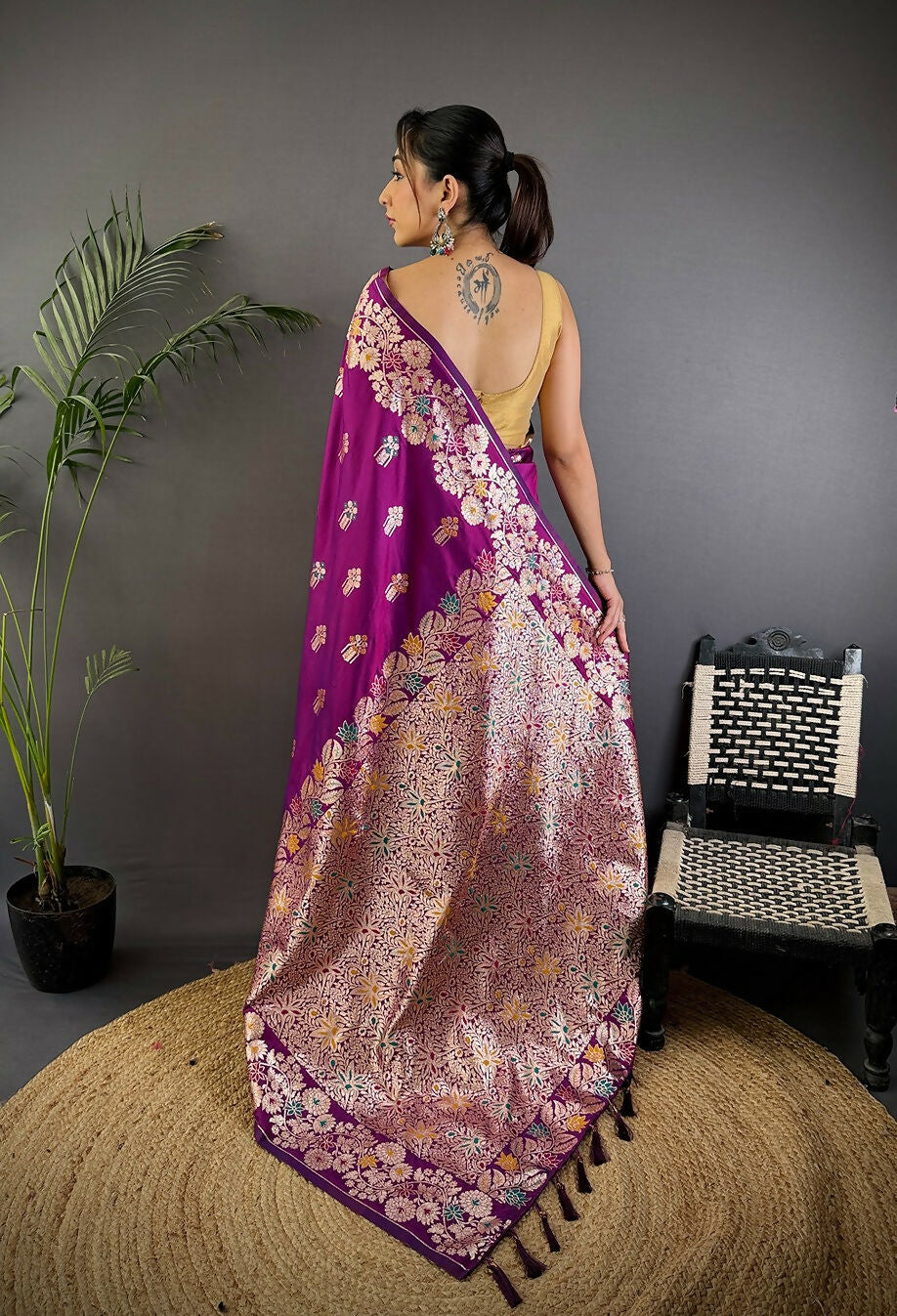 Meenakari Magenta Woven Soft Silk Saree with Matching Blouse
