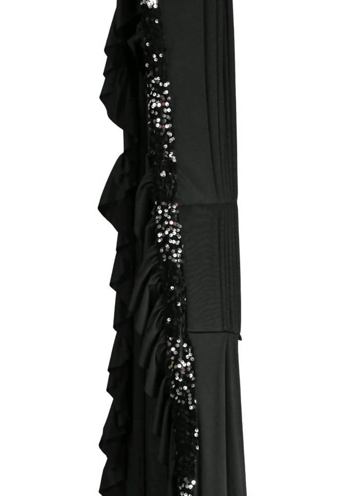 Black Ruffled Ready To Wear Saree with Sequence Embroidered Blouse