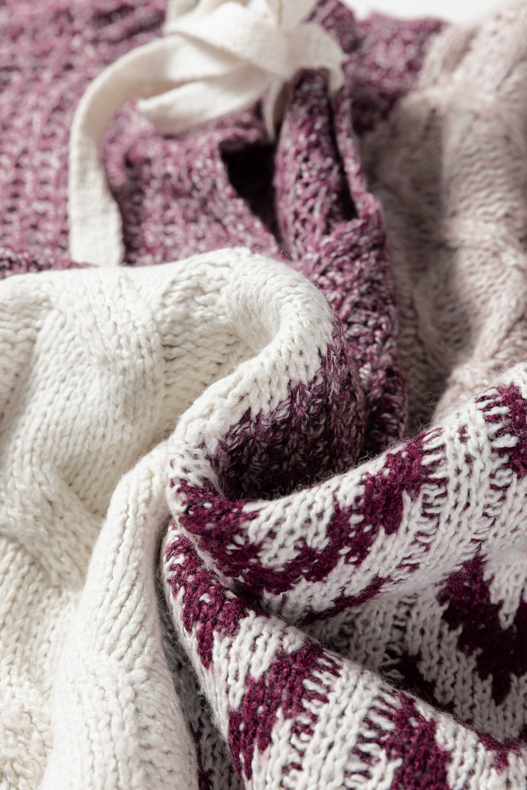 Purple Color Block Patchwork Knotted Back Loose Fit Sweater