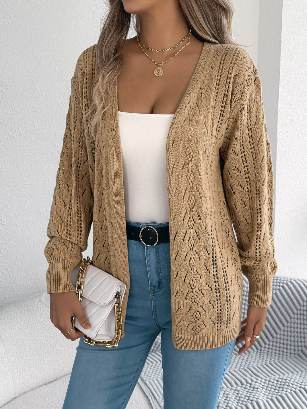 Openwork Open Front Cardigan