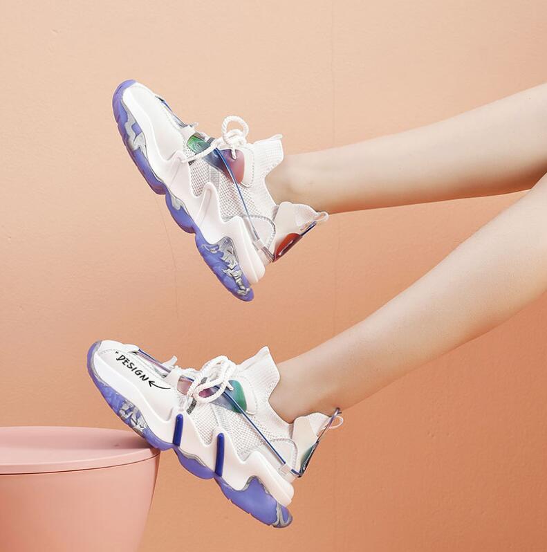 Lightweight White Platform Sneakers with Iridescent Accents - Image 3