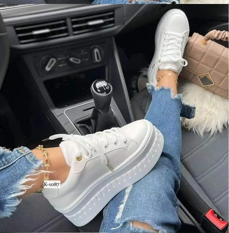 Women's Platform Lace-Up Casual Sneakers with Thick Sole - Image 7