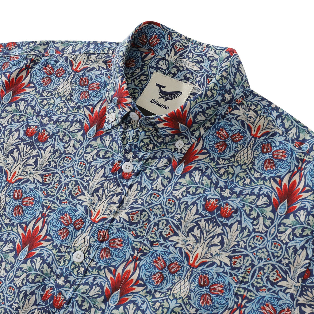 Snakehead Print Men's Designer Short Sleeve Cotton Aloha Shirt