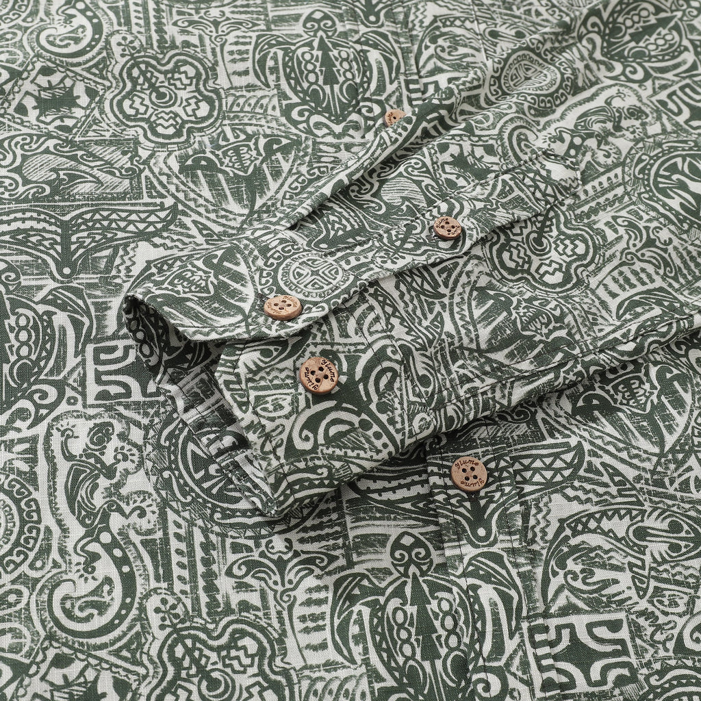 Men's Tropical Guardian Totem Long Sleeve Cotton Aloha Shirt