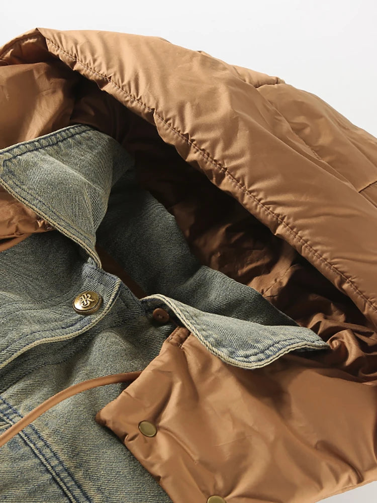 Women's Harajuku Patchwork Denim & Puffer Hooded Jacket - Image 4