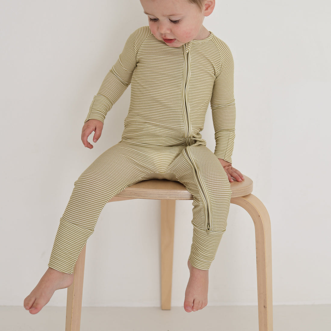 Willow Stripe Ribbed Bamboo Zip Pajamas