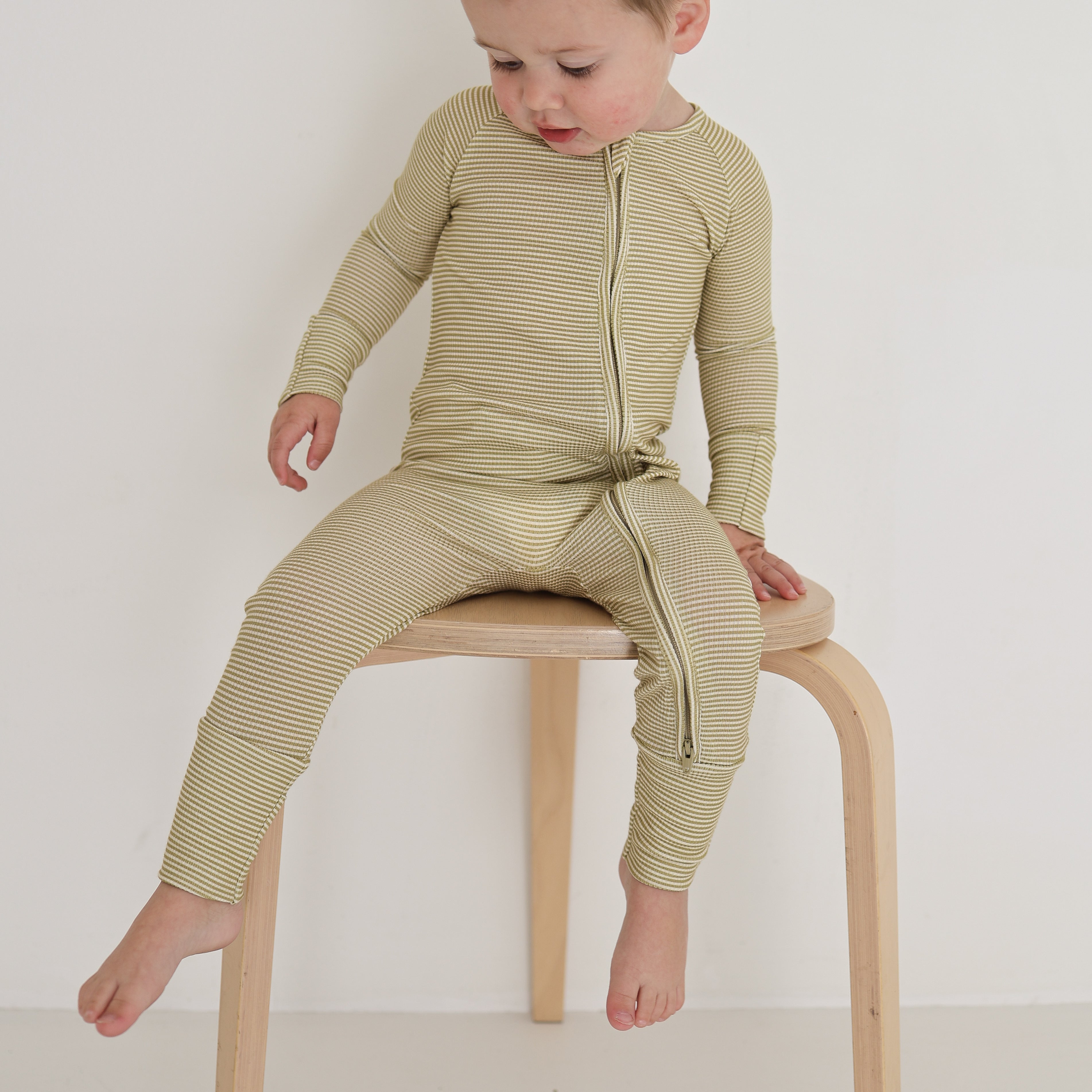 Willow Stripe Ribbed Bamboo Zip Pajamas