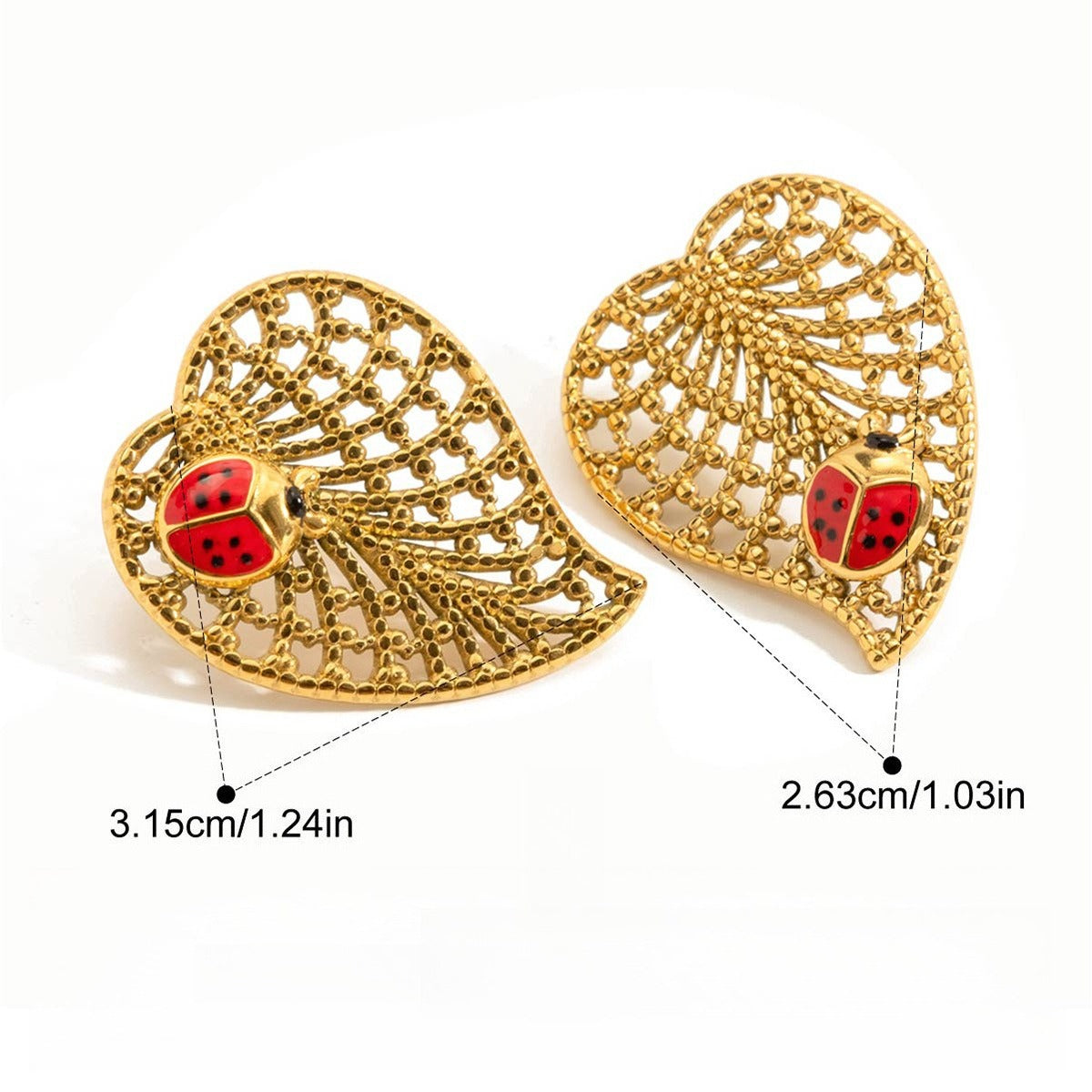 18K Gold Ladybug and Leaf Stud Earrings Nature-Inspired Jewelry
