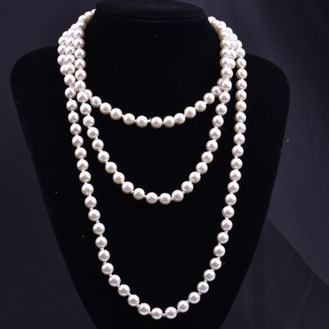 European And American Fashion Glass Imitation Pearl Necklace Women's Simple Knotted Multi-layer Long Sweater Chain Clothing Accessories Wholesale