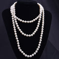 European And American Fashion Glass Imitation Pearl Necklace Women's Simple Knotted Multi-layer Long Sweater Chain Clothing Accessories Wholesale