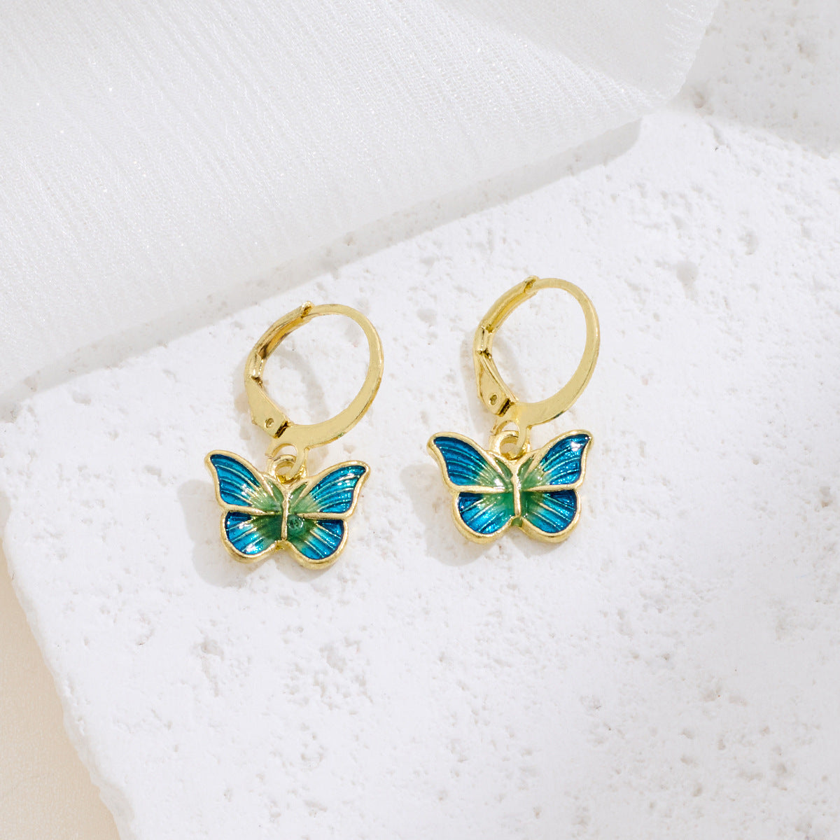 Gold Butterfly Earrings Petite Dripping-Oil French Korean Style