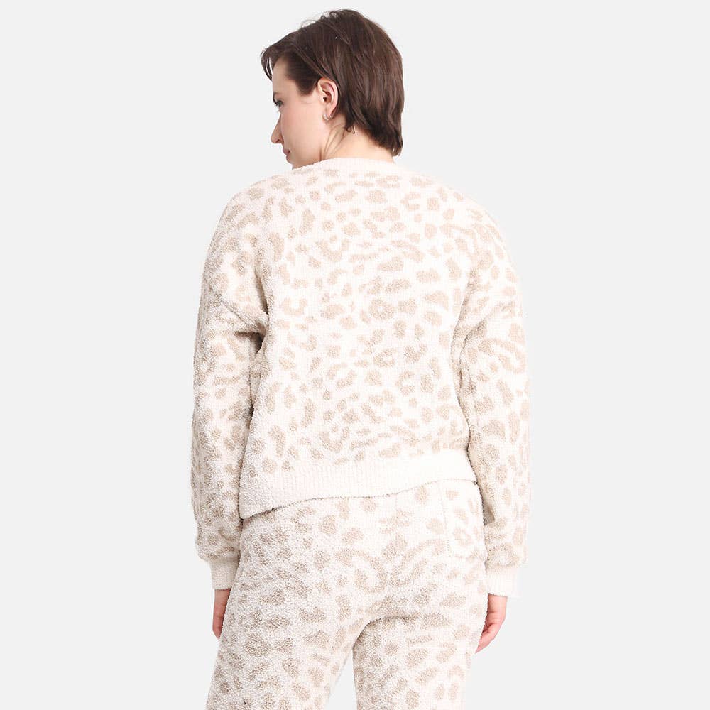 Cozy Lounge Sweater in Taupe Leopard