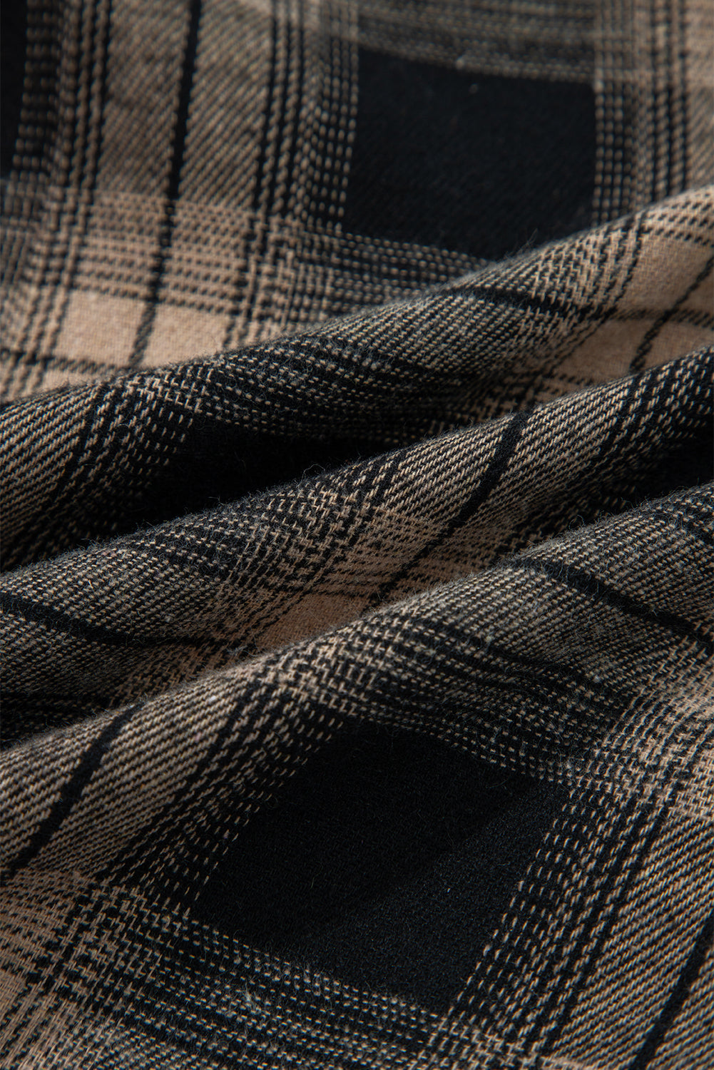 Women's Plaid Brushed Shacket in Tan and Black - Relaxed Fit