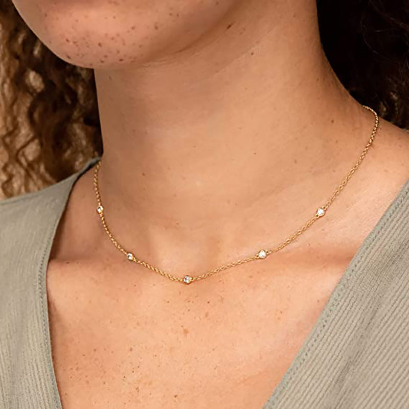 Amazon Cross-border Jewelry Ladies Fashion Simple Rhinestone Necklace Ins Style All-match Zircon Clavicle Chain Spot