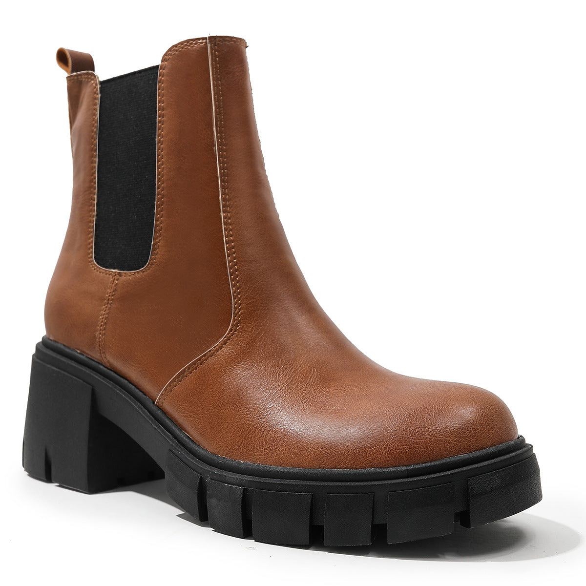 Women's Chunky Lug Sole Chelsea Boots - Black & Brown Platform - Image 3