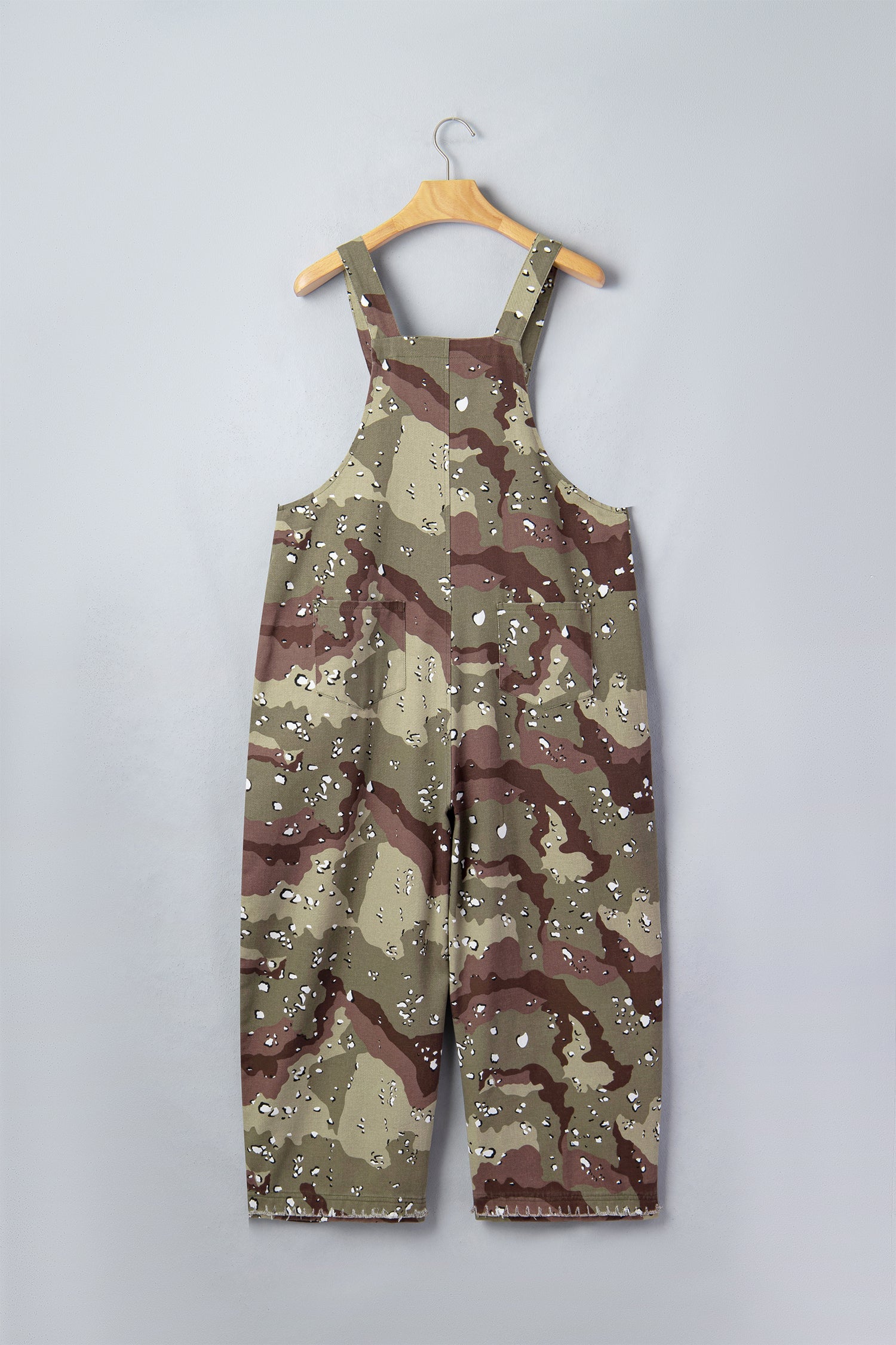 Green Camouflage Leopard Print Loose Denim Cropped Jumpsuit