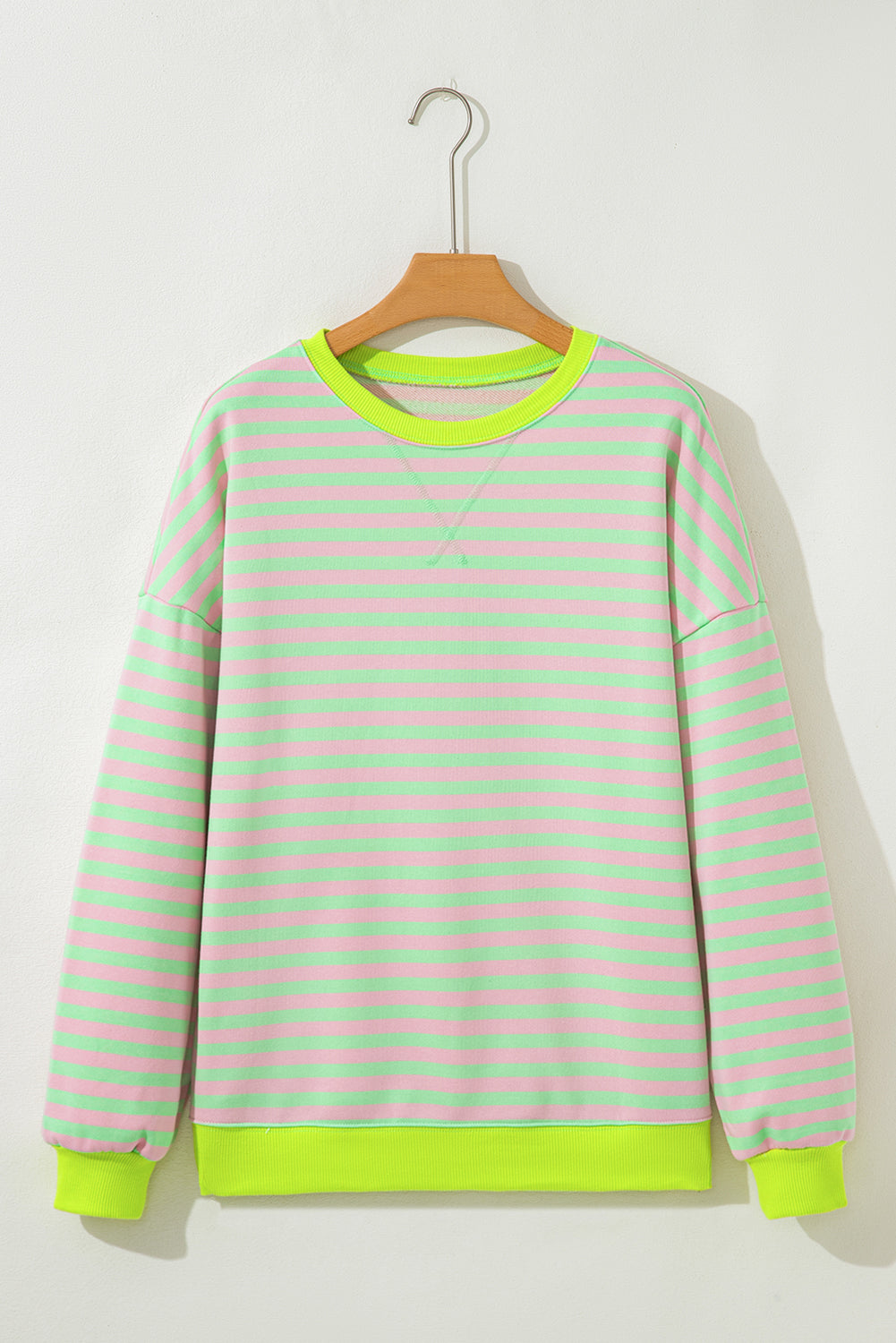 Stripe Contrast Ribbed Trim Cross Stitch Sweatshirt