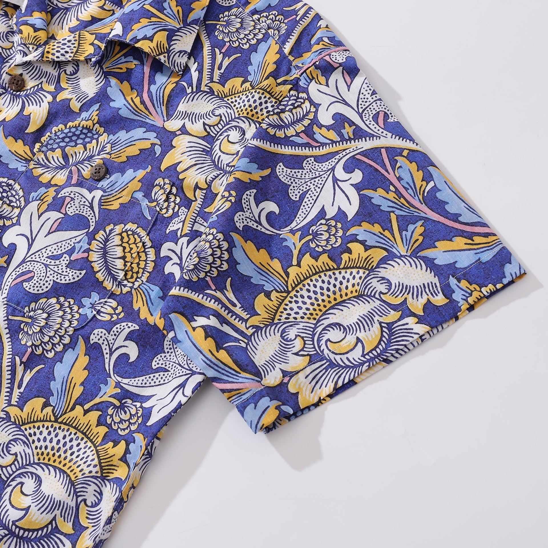 Azure Garden Print Hawaiian Shirt 100% Cotton Camp Collar