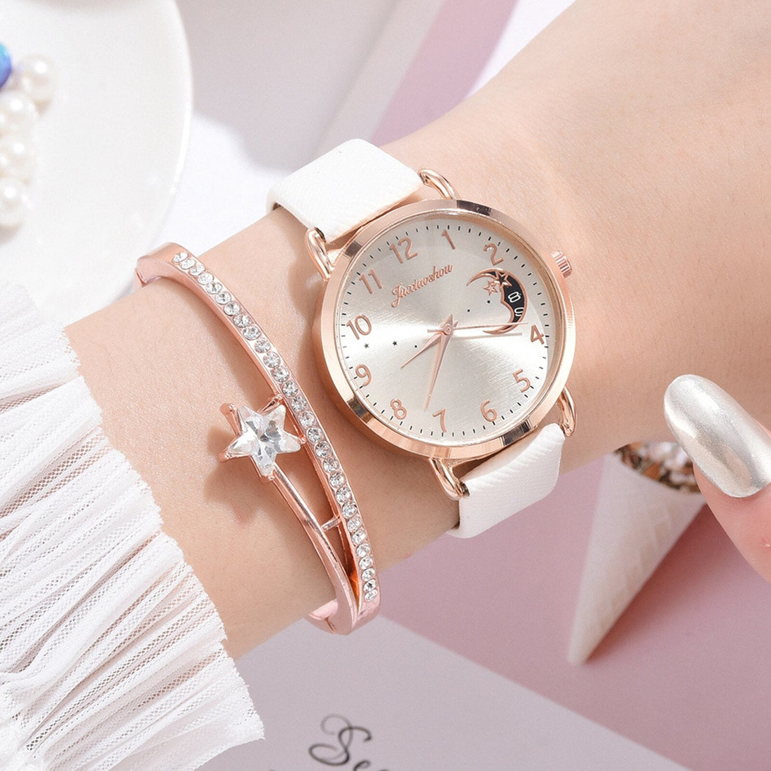 Harajuku Style Leather Strap Women's Watch with Star Moon Dial - Image 6