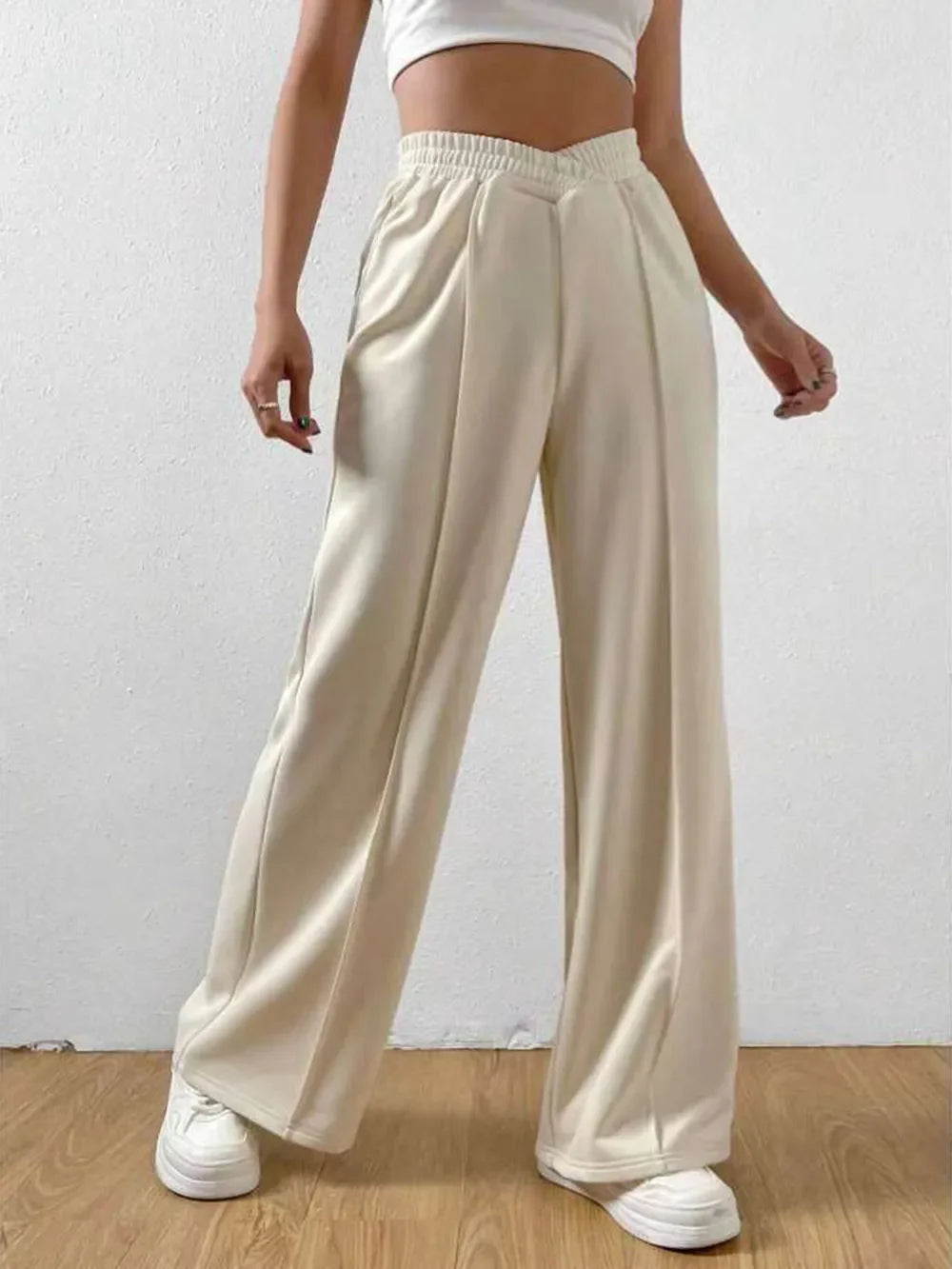 Elastic Waist Wide Leg Pants | Grey Knit Relaxed Fit