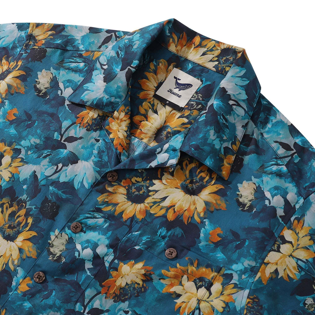 Bloom Towards The Sun Camp Collar Cotton Hawaiian Shirt