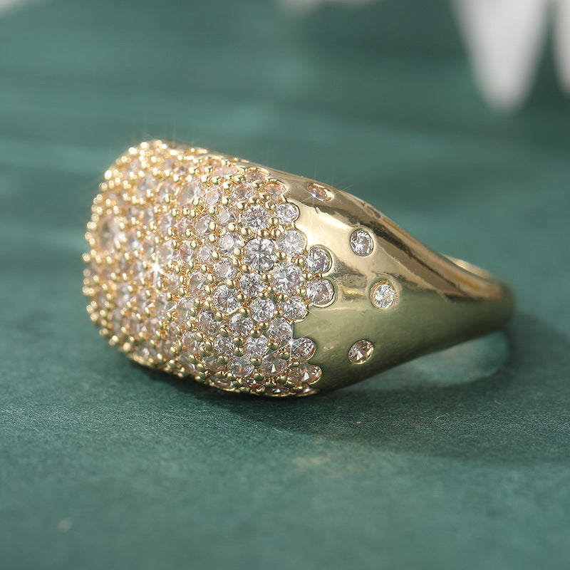 Gold Plated Bohemian Statement Ring with Pave Cubic Zirconia