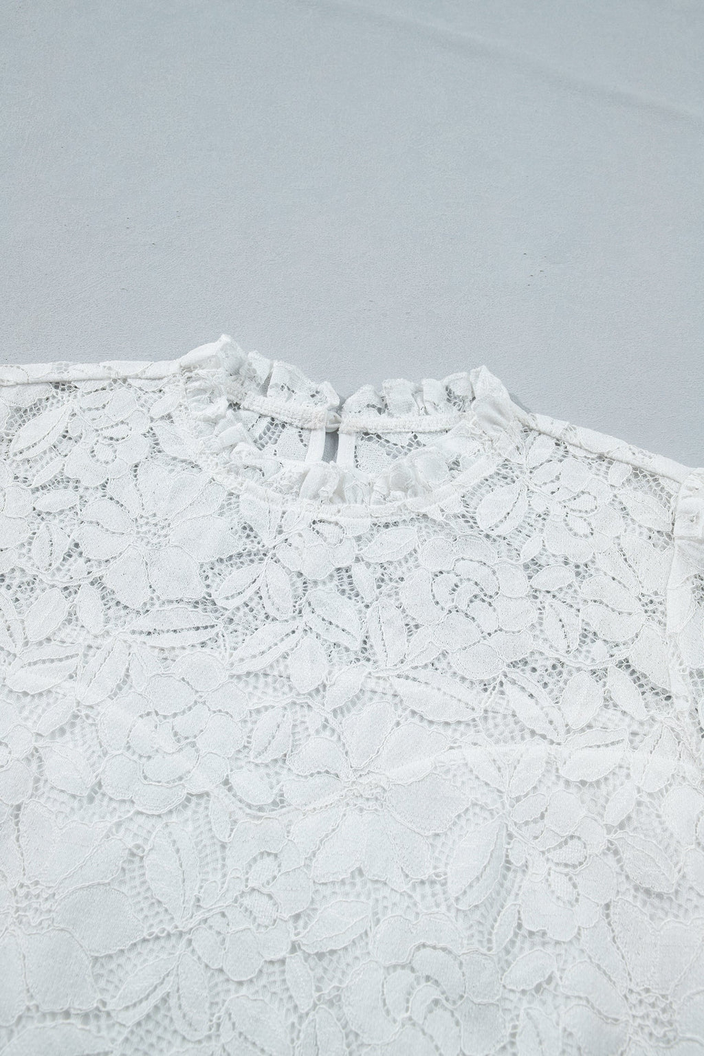 Lace Ruffle Round Neck Flounce Sleeve Blouse in White